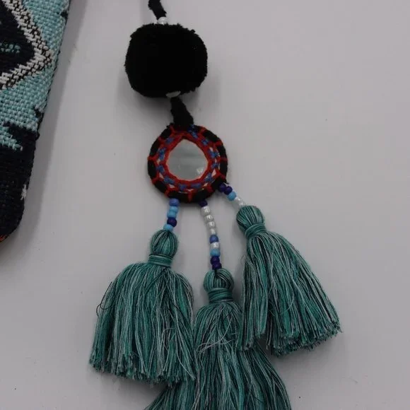 Steven Seed Beaded Bohemian Latken Cowrie Tassel Clutch Bag Blue Zippered Bag - Picture 6 of 15